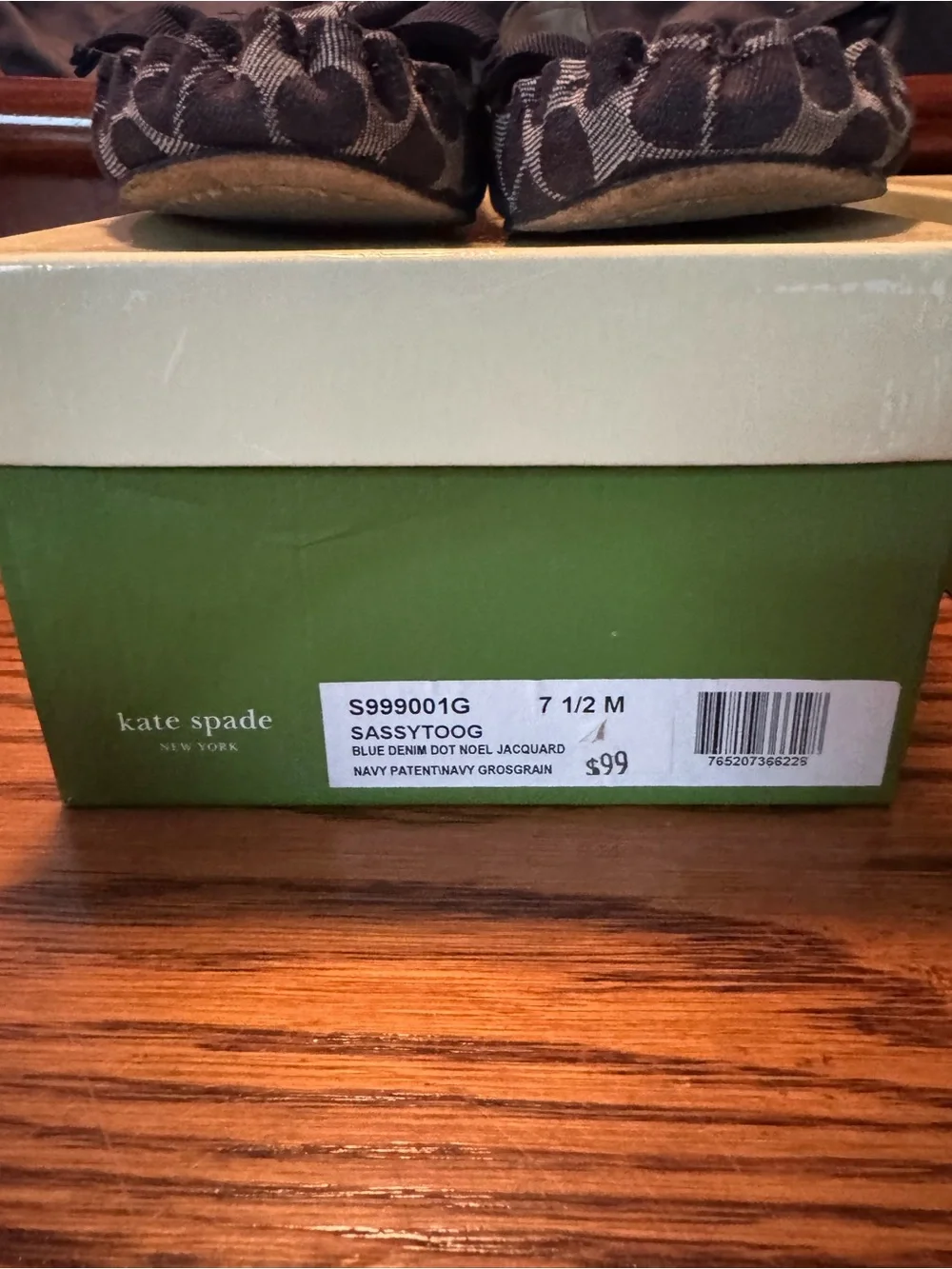kate spade Navy Logo Pattern Patent-Trim Ballet Flats with Bow